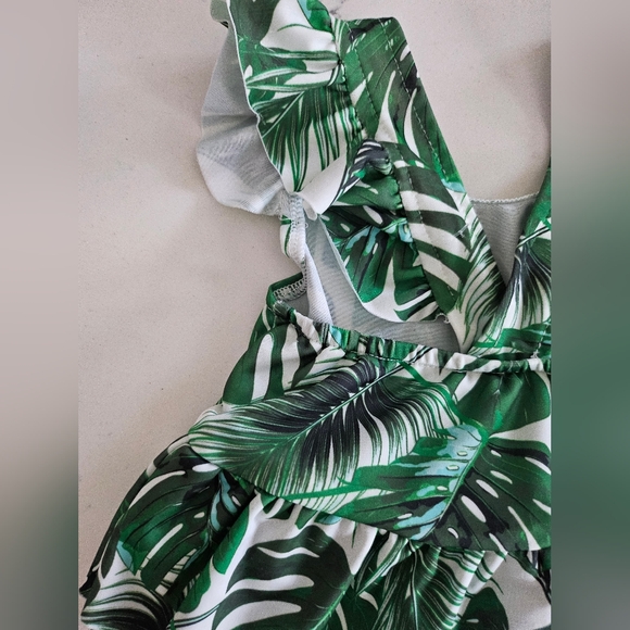 Tropical Print Montesera Print Ruffle Baby One Piece Swim Suit - Picture 10 of 11